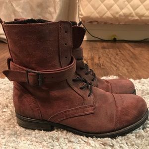 Miz Mooz Combat Boots - Cranberry - Size 8